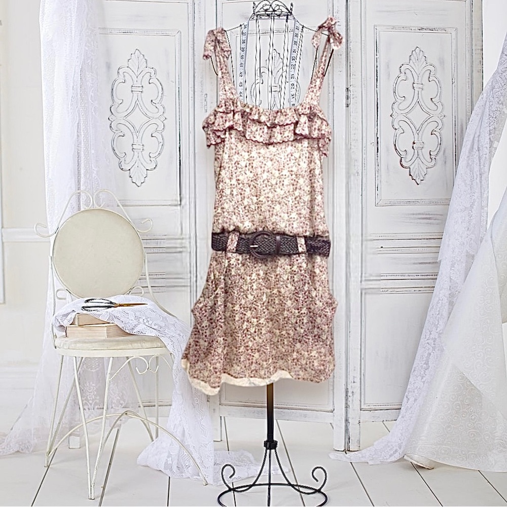 Fully Lined Dress w/ Tie Straps, Pockets & Braided Leather-look Belt